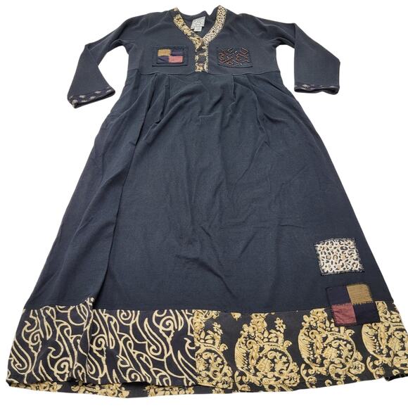 Vintage Surya black waffle midi maxi dress patchwork boho - Picture 1 of 6